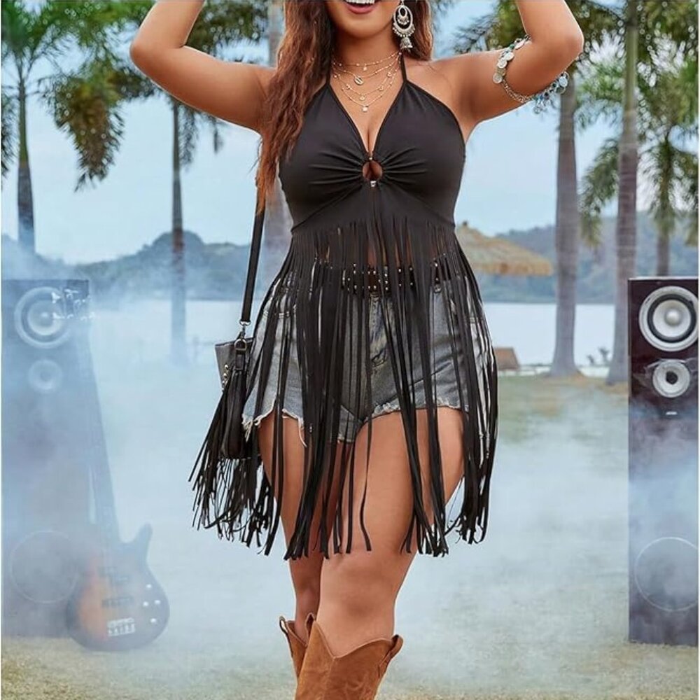Women's Plus Size Fringe Western Top